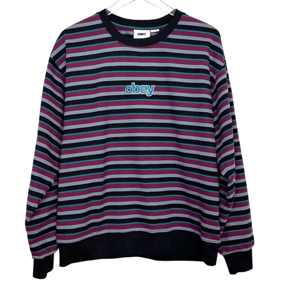 OBEY Anden Stripe Crewneck Sweatshirt Men’s Size Medium - Picture 2 of 10